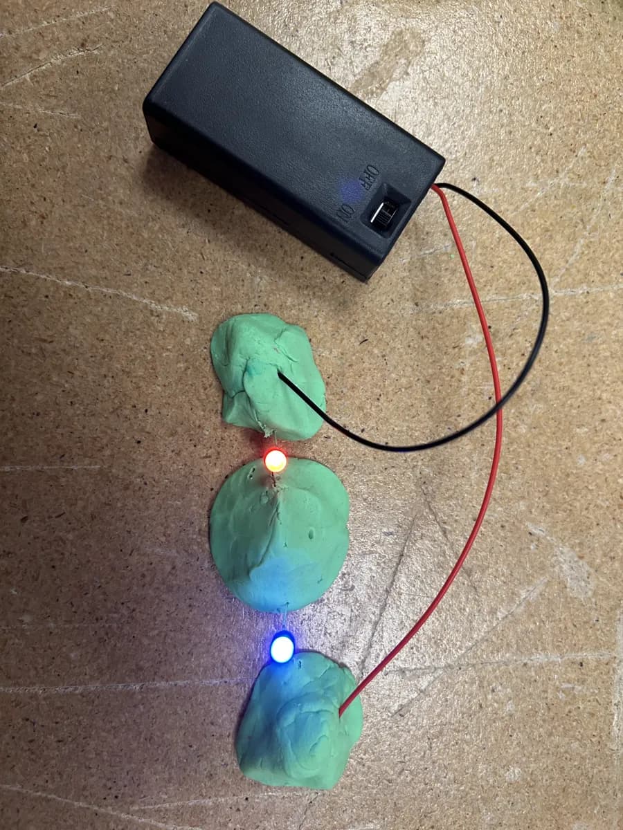 A series circuit built with Play-Doh and LEDs